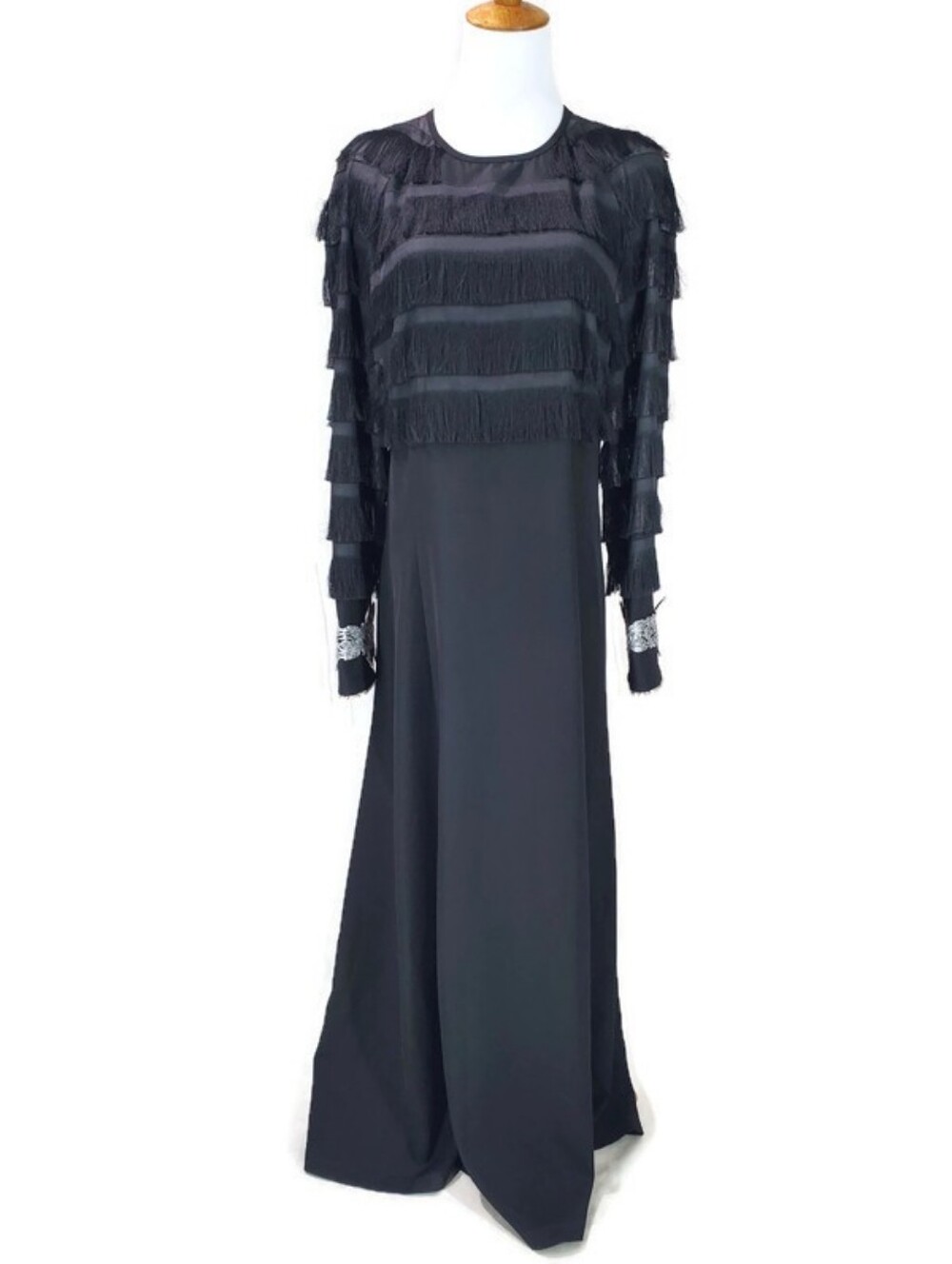 Julia Allert Evening Gown Maxi Dress Long Sleeves W/Eyelash Bodice 3D Applique L